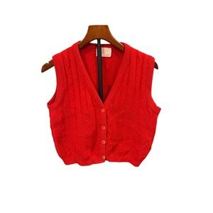 Vtg 1960s Pendleton Red Cable Knit Wool Sweater Vest Made in USA Size 38 READ